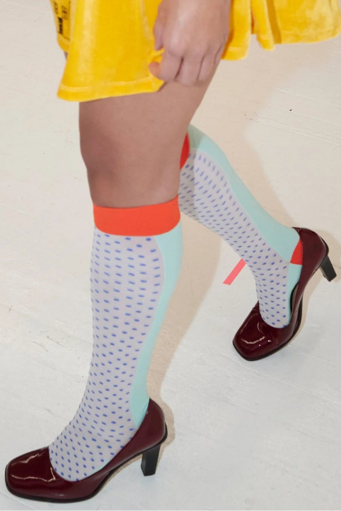 Blue Micro Dot Knee High Socks