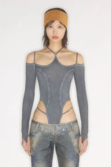 Halter Leotard / Retro Blue