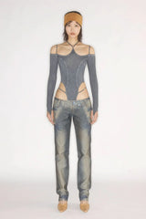 Halter Leotard / Retro Blue