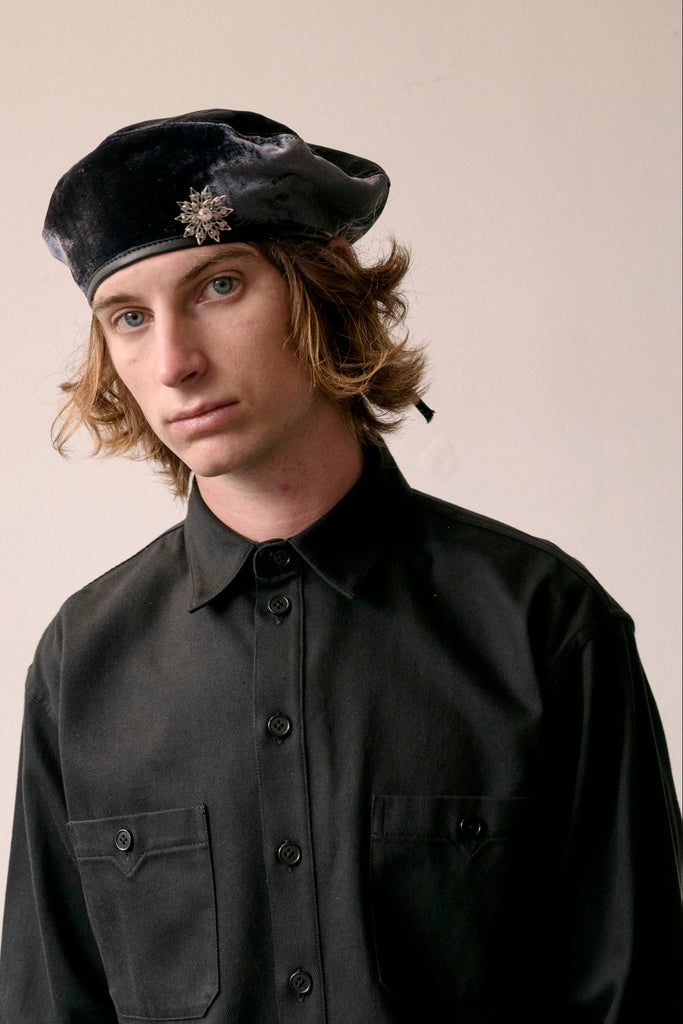 Sun Wash Navy Velvet Beret