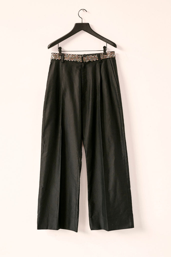 Studded Waistband Black Trouser