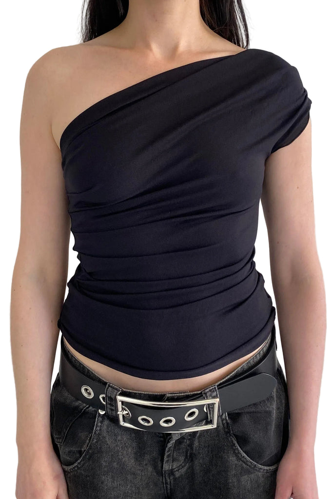 One Shoulder Drape Top / Black or Navy