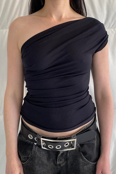 One Shoulder Drape Top / Black or Navy
