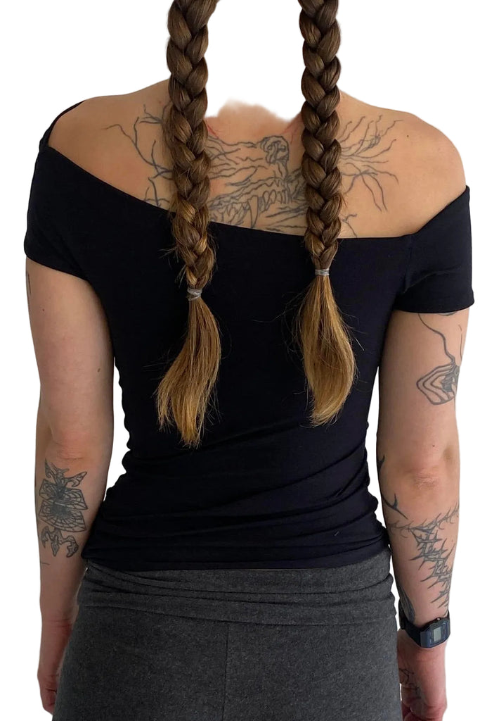 Cap Sleeve Falling Drape Top / Black or Navy