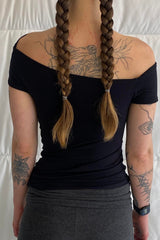 BYBL BY BETTINA LIANO Cap Sleeve Falling Drape Top / Black or Navy | distal phalanx