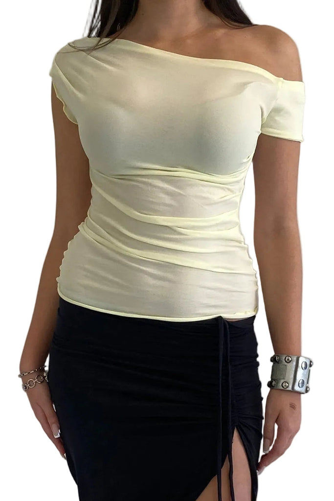 Cap Sleeve Falling Drape Top / Lemon