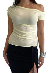 Cap Sleeve Falling Drape Top / Lemon