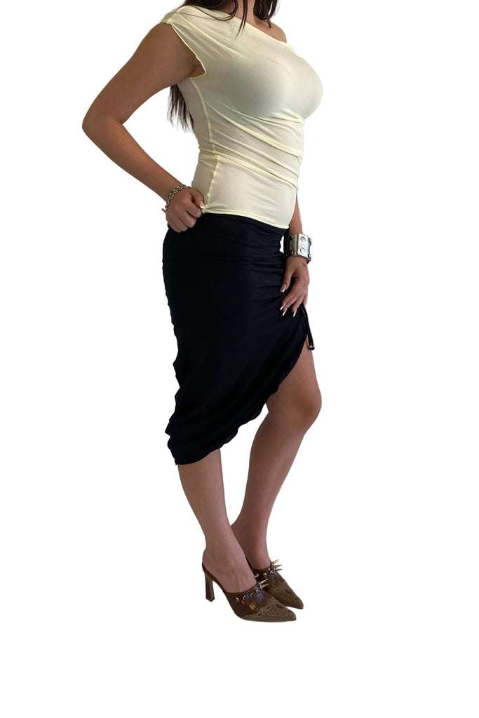 Cap Sleeve Falling Drape Top / Lemon