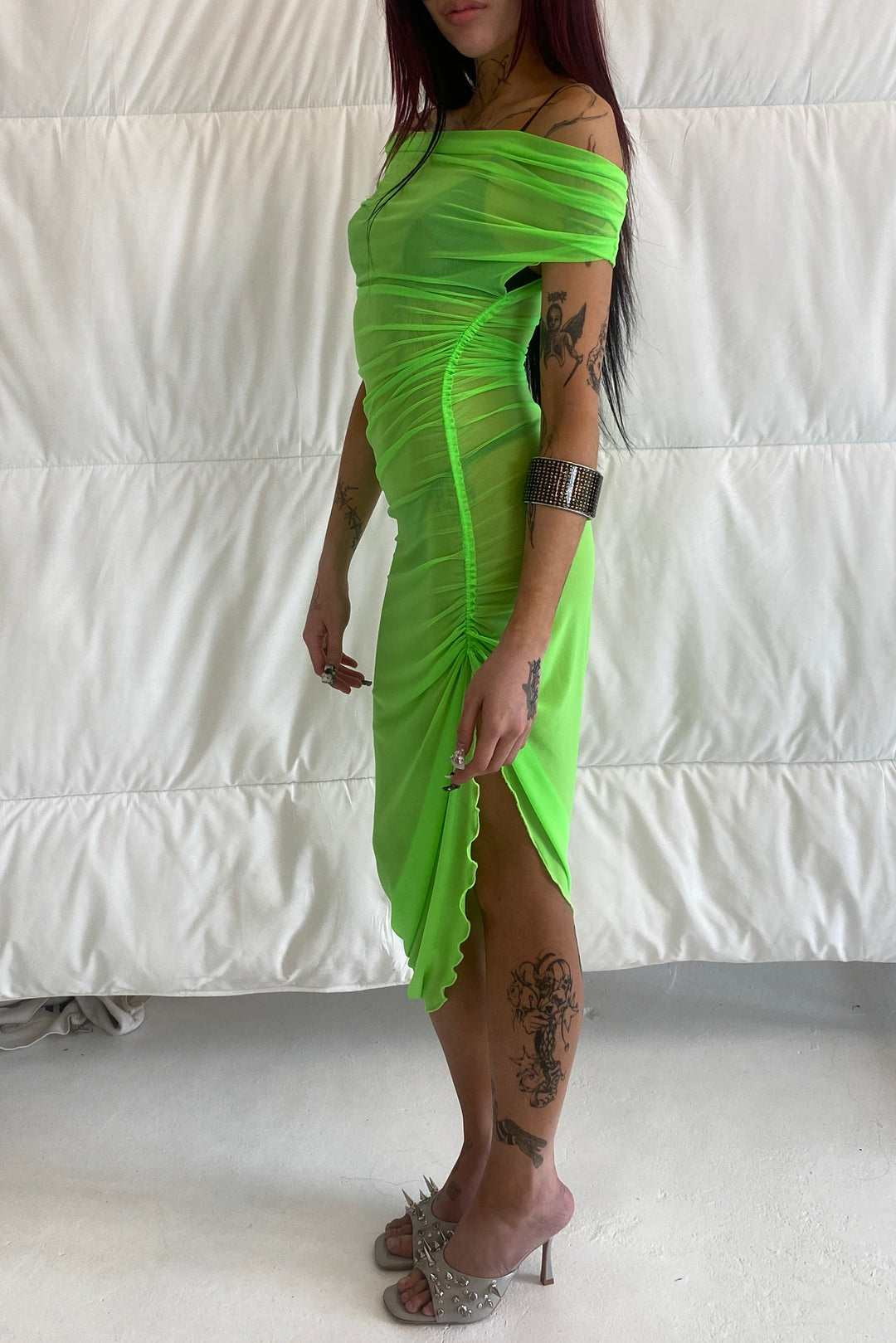 chinese dress ladies Neon Green Maxi Dress