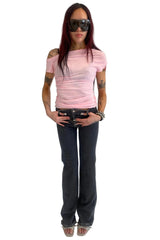 Cap Sleeve Falling Drape Top / Pink