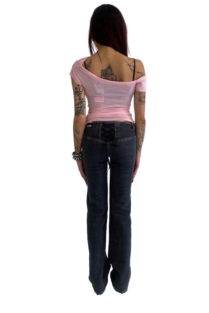 Cap Sleeve Falling Drape Top / Pink