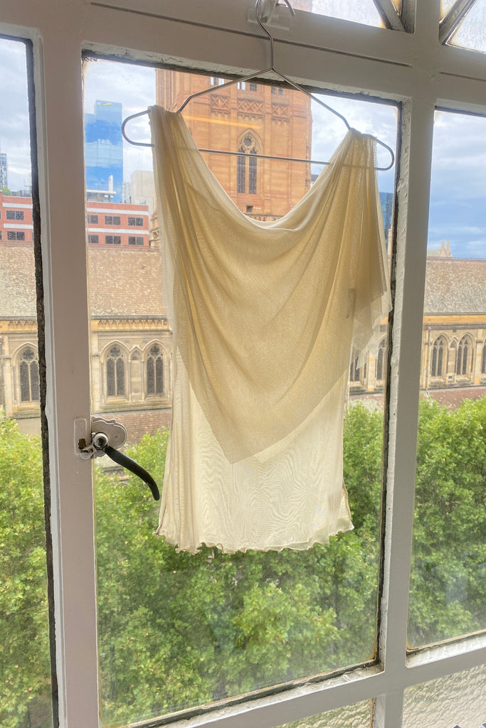 Silk Mesh Shawl Top / Teal or Bone