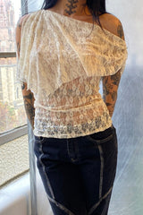 BYBL BY BETTINA LIANO Silk Mesh Shawl Top / Bone Lace, Teal or Bone | distal phalanx