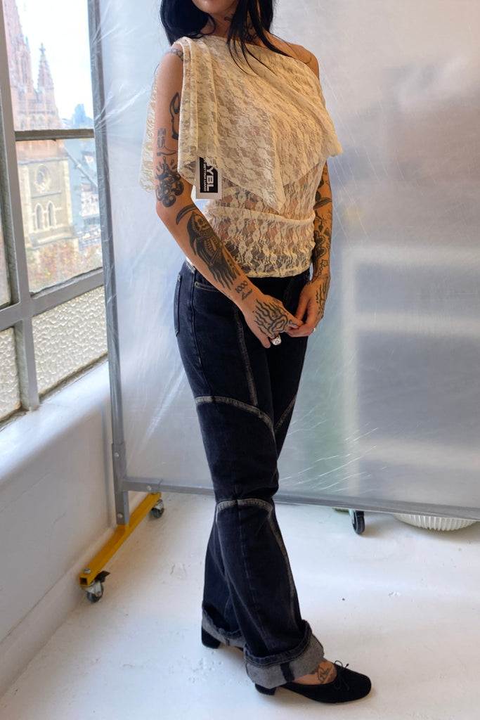 Silk Mesh Shawl Top / Bone Lace, Teal or Bone