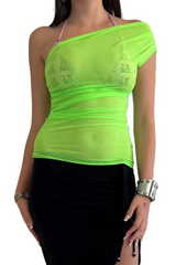 One Shoulder Drape Top / Neon