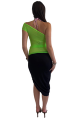 One Shoulder Drape Top / Neon