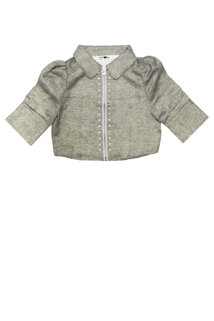 Puff Sleeve Zip Up / Grey