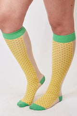 Yellow Micro Dot Knee High Socks