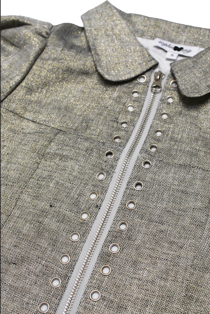 Puff Sleeve Zip Up / Grey or Cream