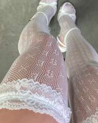 Web Lace Stay Ups / White