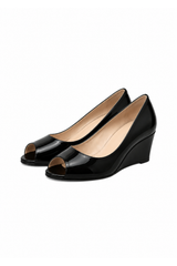 Open Toe Mule Wedge / Black [LAST ONE]