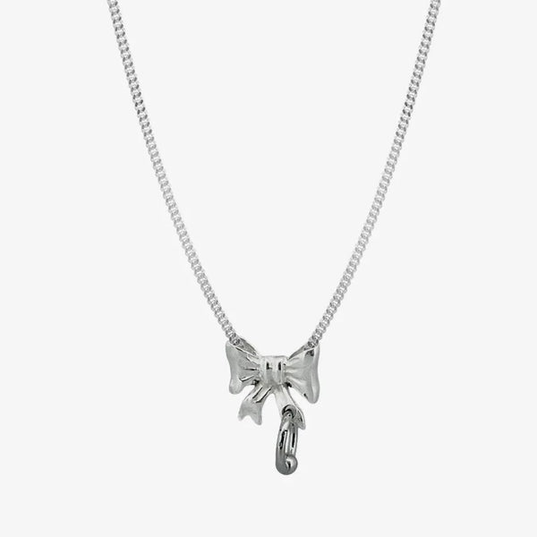 Pierced Baby Bow Necklace / Silver